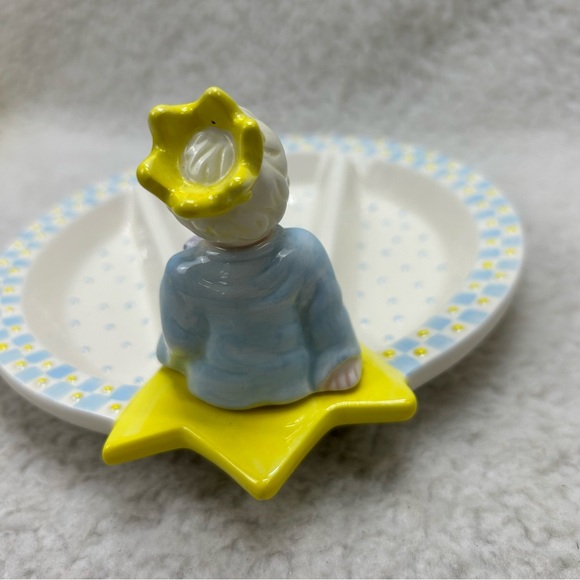 Mud Pie kids plate divided and cup ceramic Prince blue & yellow handcrafted - Picture 5 of 14